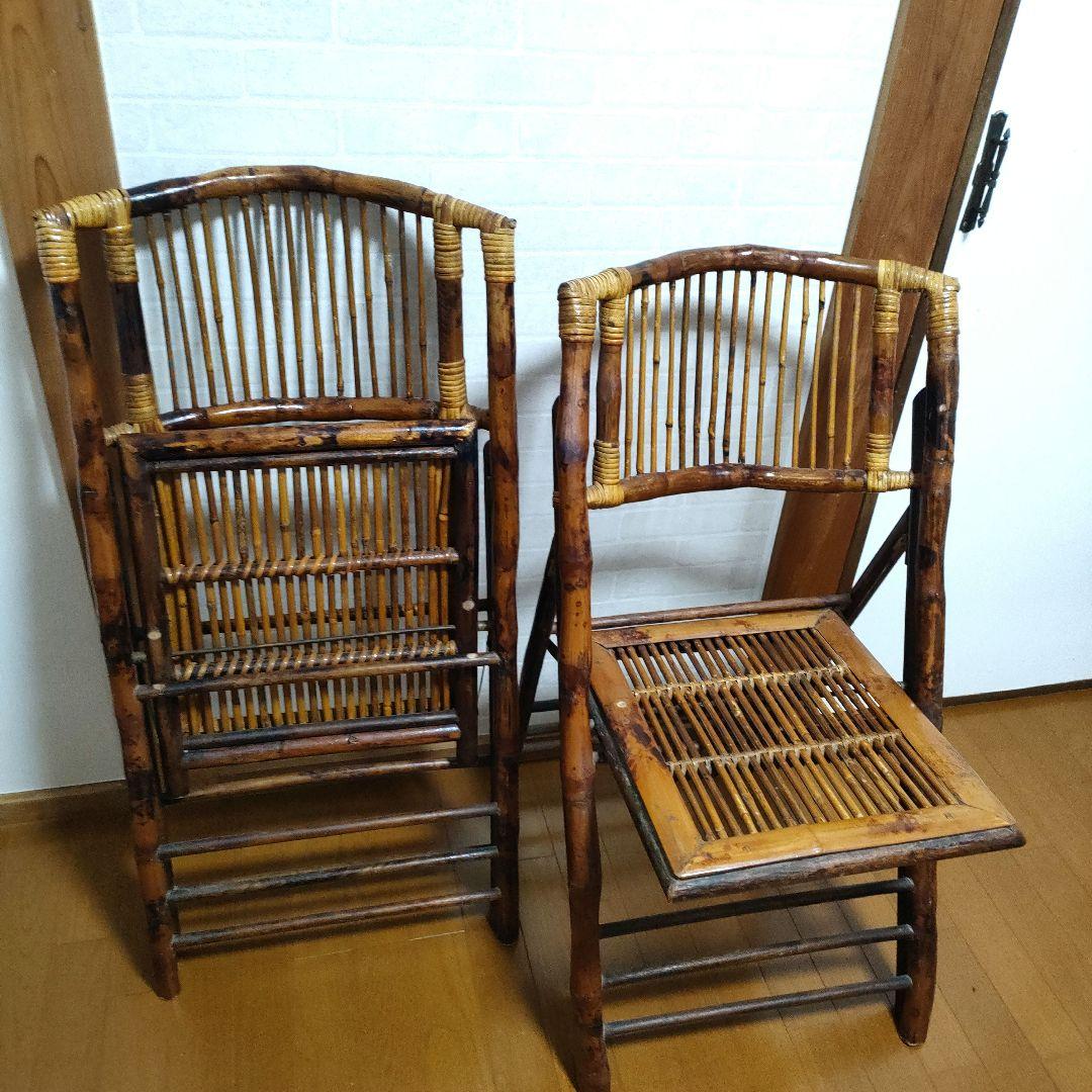 【仁】バンブーチェア 折りたたみ式 竹製チェア 2脚セット