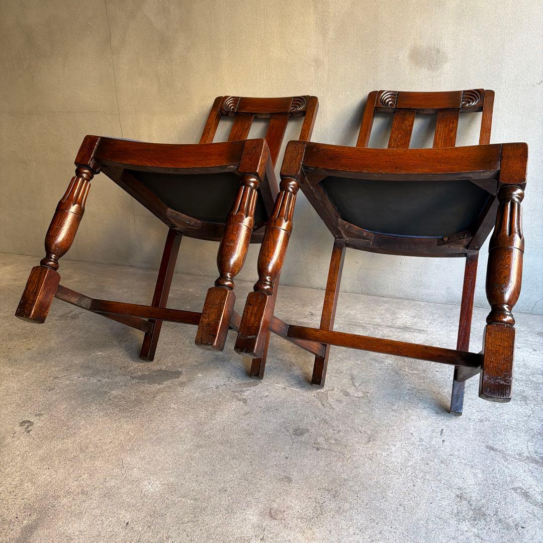 英国製 ダイニングチェア オールド アンティーク　オーク材　2脚セット