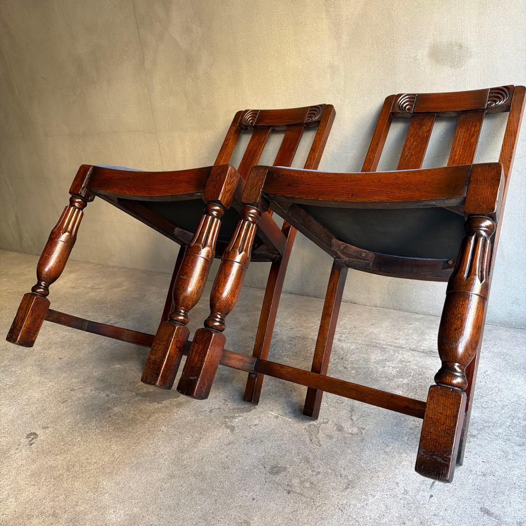 英国製 ダイニングチェア オールド アンティーク　オーク材　2脚セット