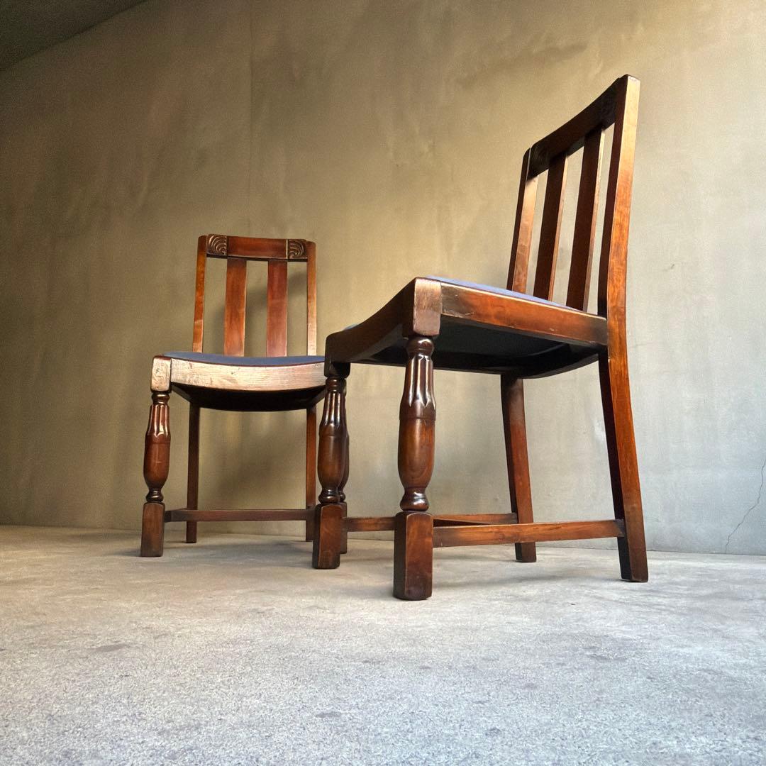 英国製 ダイニングチェア オールド アンティーク　オーク材　2脚セット