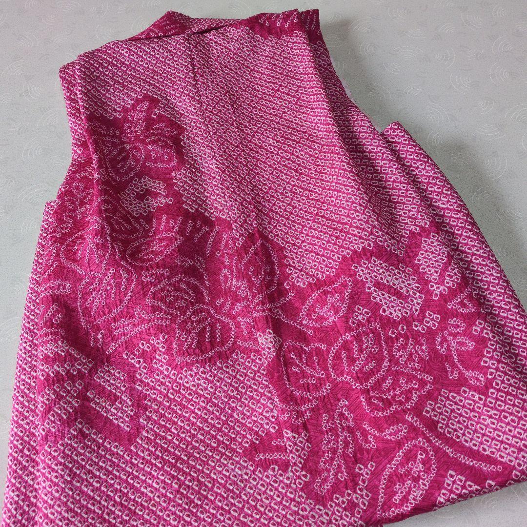 七五三３歳女の子アンティーク着物と正絹総絞り手縫いの被布と巾着