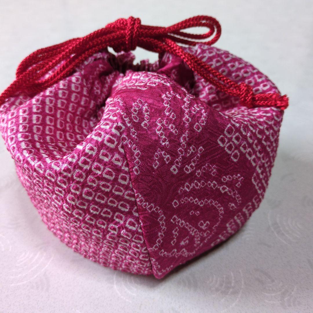 七五三３歳女の子アンティーク着物と正絹総絞り手縫いの被布と巾着