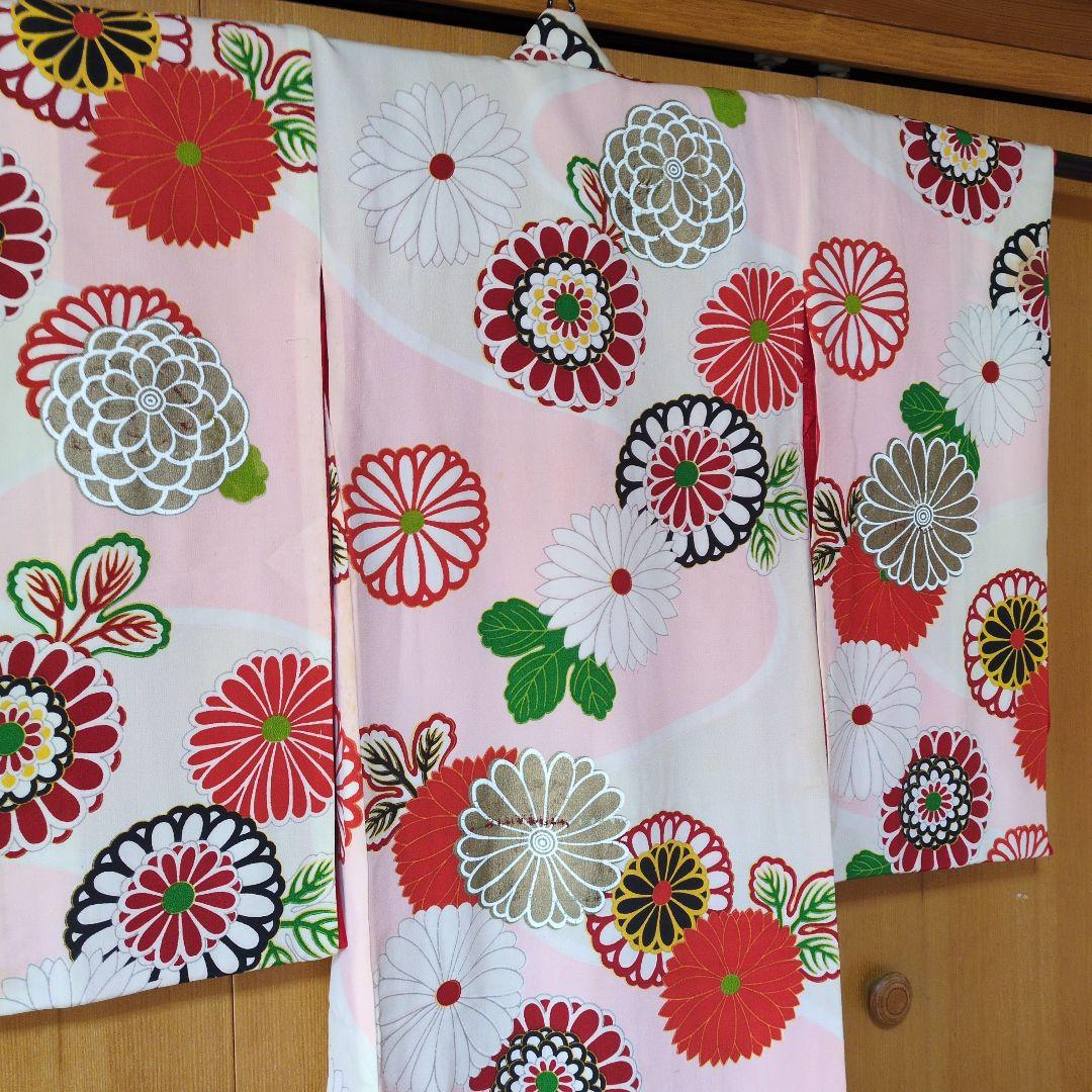 七五三３歳女の子アンティーク着物と正絹総絞り手縫いの被布と巾着