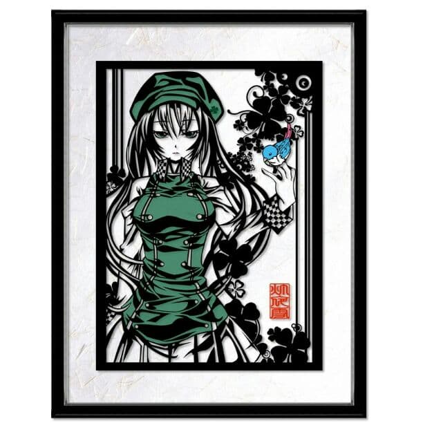 灯夜雪「少女とことり」  切り絵アート 額付き A3サイズ
