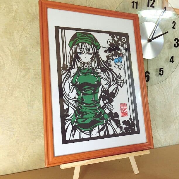灯夜雪「少女とことり」  切り絵アート 額付き A3サイズ