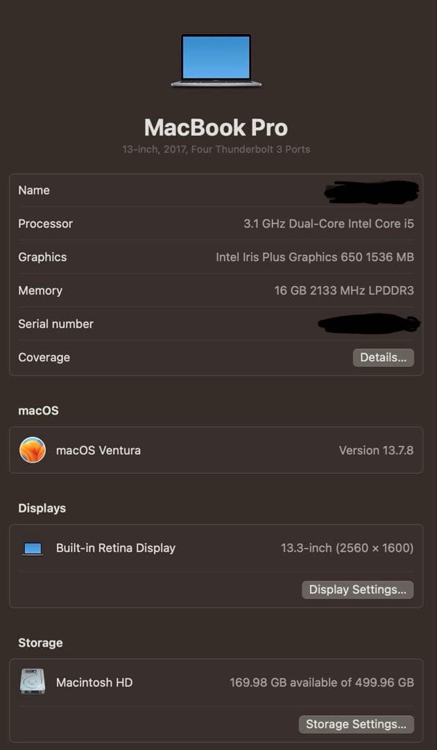 MacBookPro 2017 メモリ16GB SSD512GB US配列