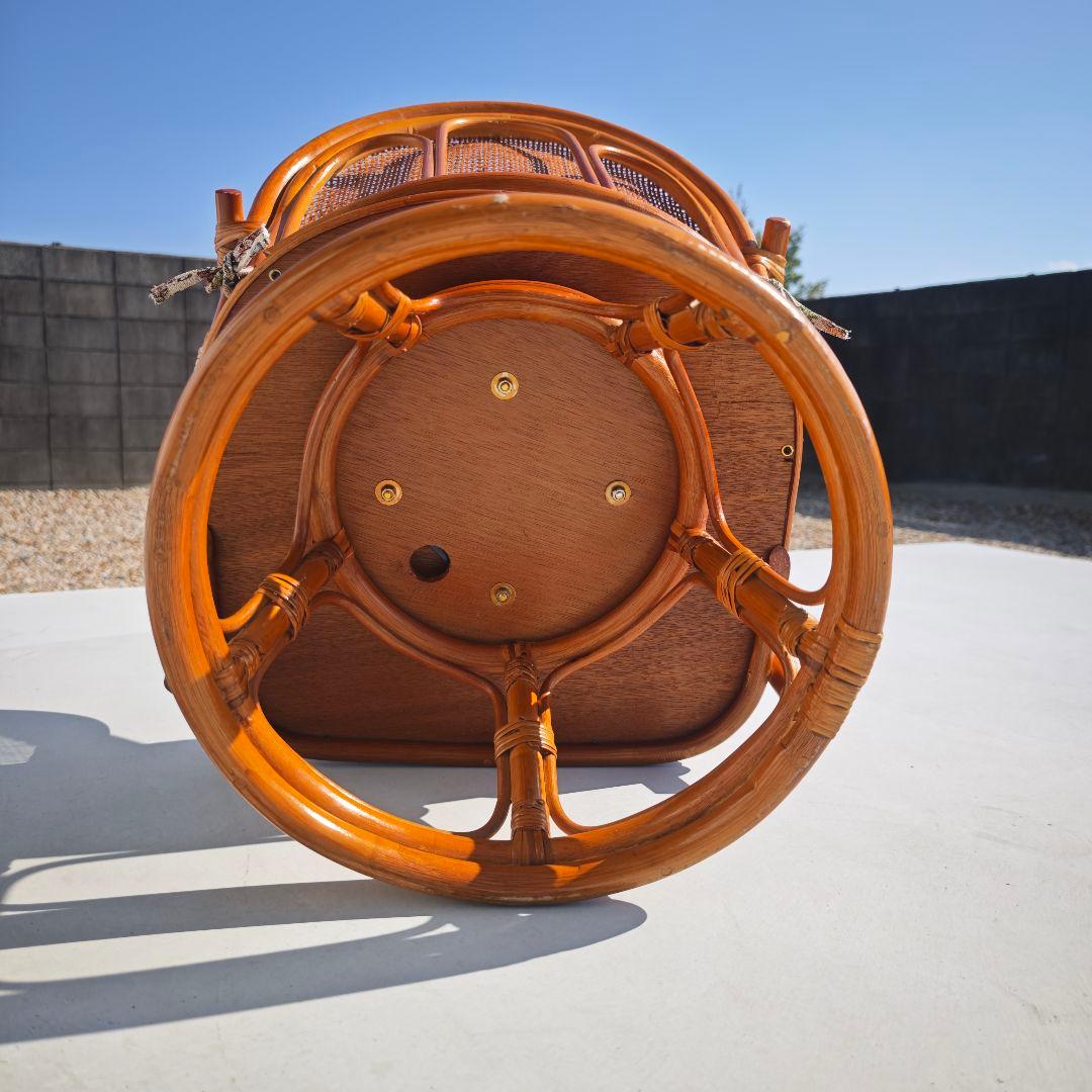 ラタン 花柄 回転座椅子 籐 昭和レトロ アンティーク