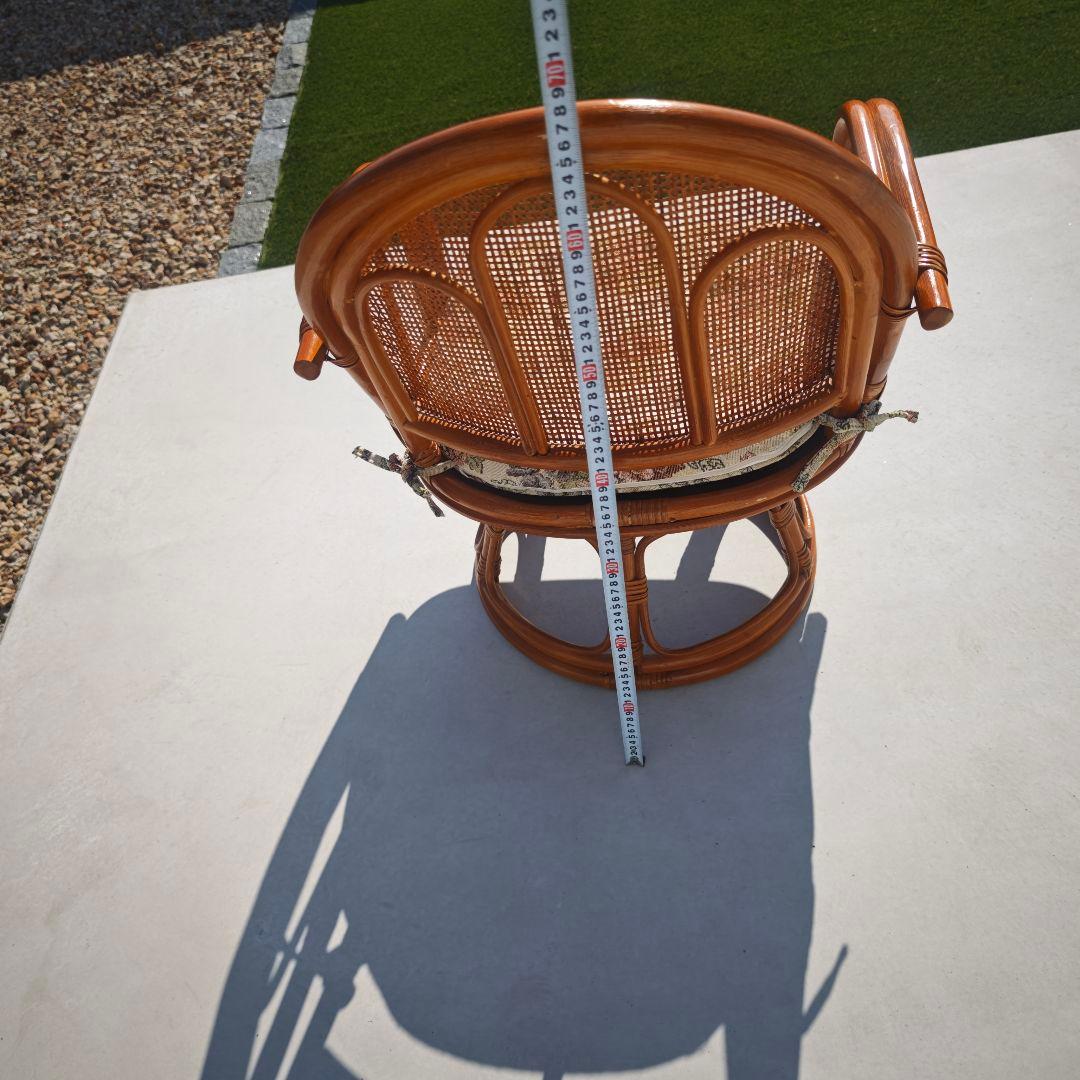 ラタン 花柄 回転座椅子 籐 昭和レトロ アンティーク