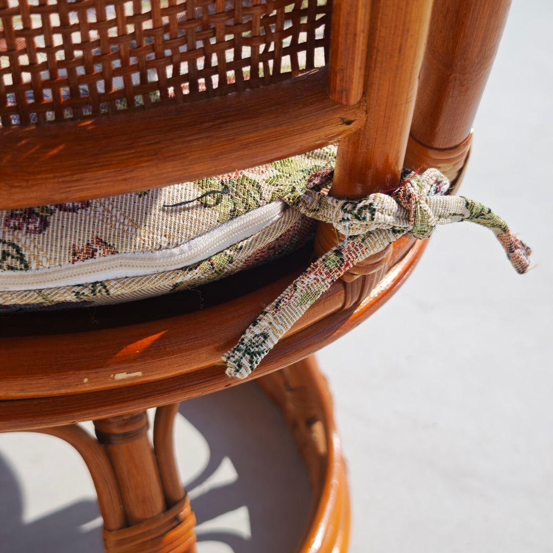 ラタン 花柄 回転座椅子 籐 昭和レトロ アンティーク