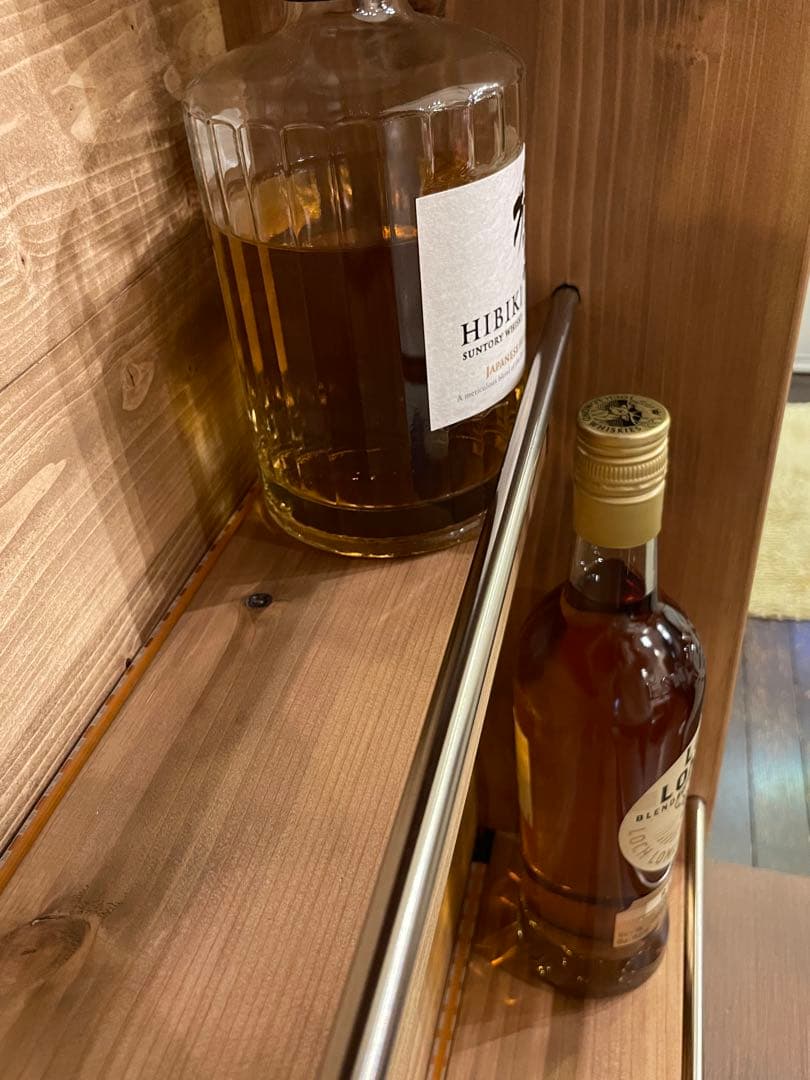 ウイスキーラック　シェルフ　LEDライト付き　ビンテージ　ハンドメイド