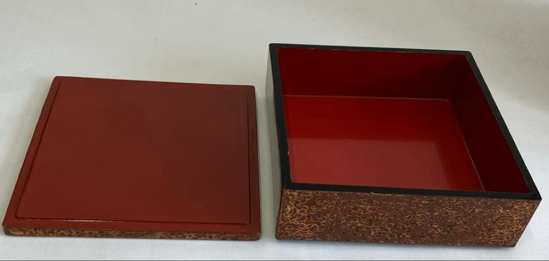 替漆塗両開五段重　お花見弁当　木製漆器　堤重箱　時代物