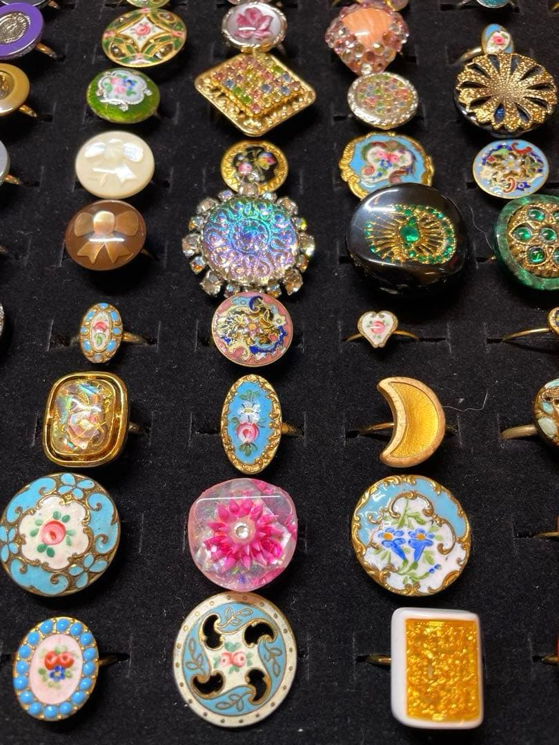 アンティーク　ヴィンテージ　　ボタン　エナメルボタンガラスシェル　リング100個