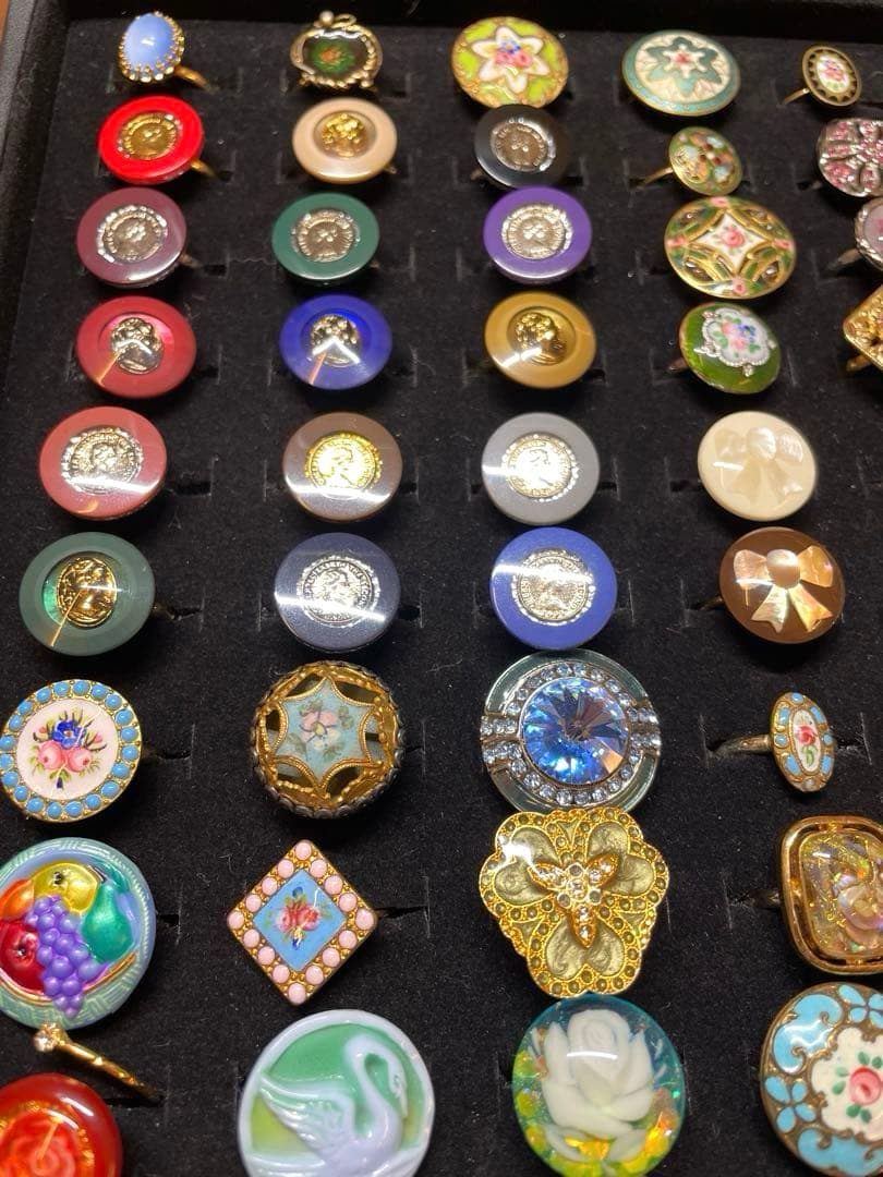 アンティーク　ヴィンテージ　　ボタン　エナメルボタンガラスシェル　リング100個