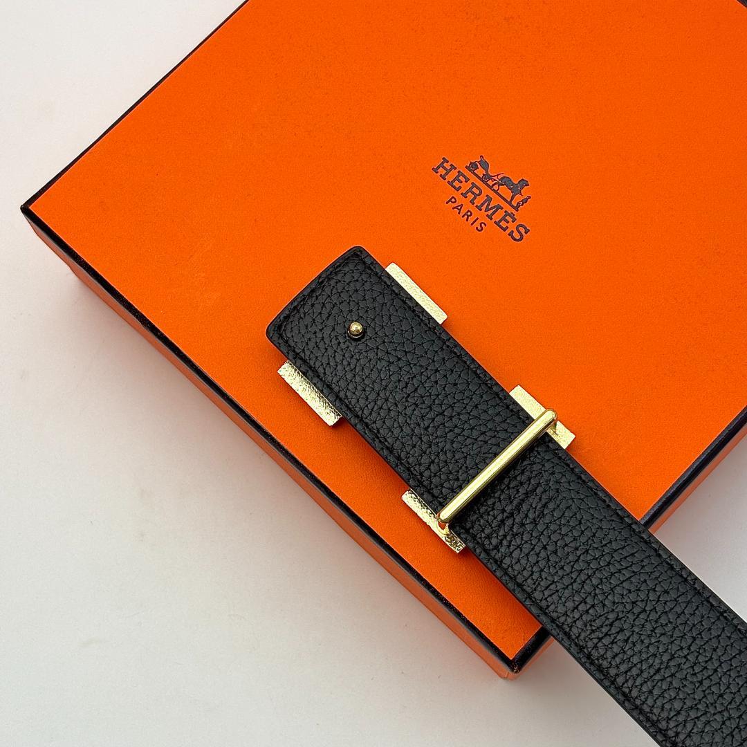 HERMEs エルメス ベルト Hバックル レザー ブラウン ゴールド金具
