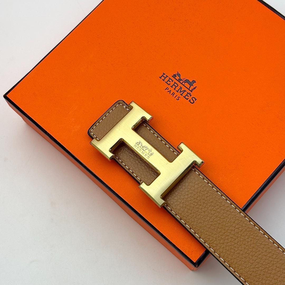 HERMEs エルメス ベルト Hバックル レザー ブラウン ゴールド金具