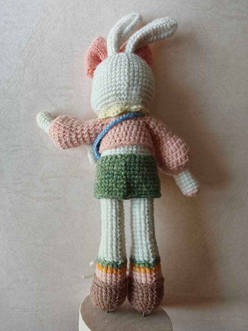 新品|ハンドメイド うさぎ 着せ替え人形 ウール製 あみぐるみ 可動式