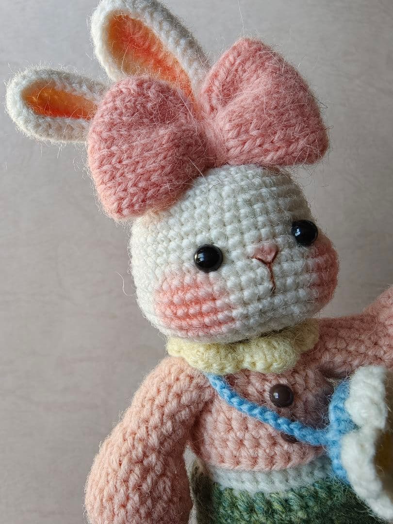 新品|ハンドメイド うさぎ 着せ替え人形 ウール製 あみぐるみ 可動式