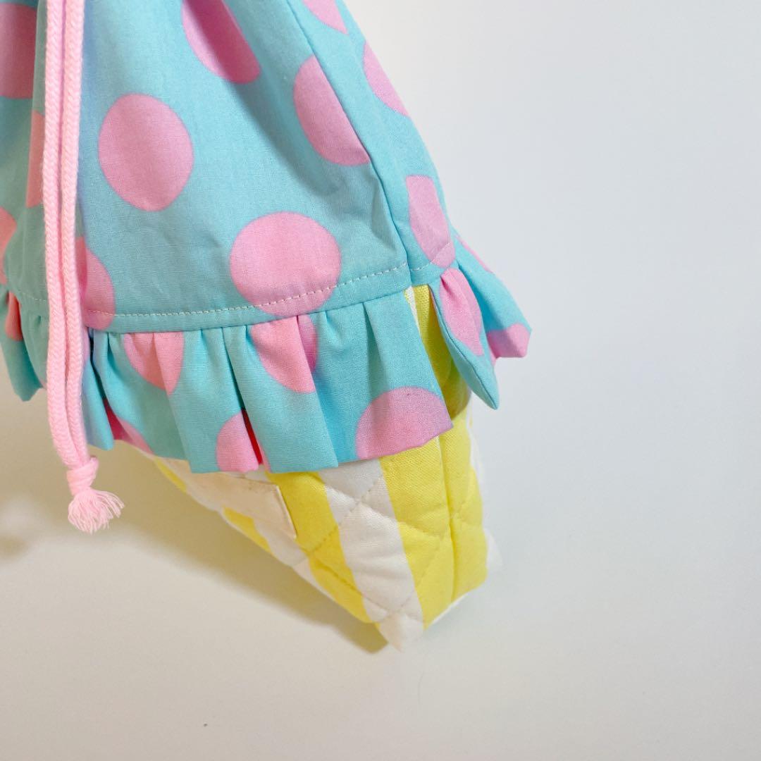 ■SOLD■ 体操服入れ お着替え袋 巾着 ハンドメイド ドット フリル