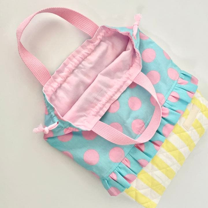 ■SOLD■ 体操服入れ お着替え袋 巾着 ハンドメイド ドット フリル