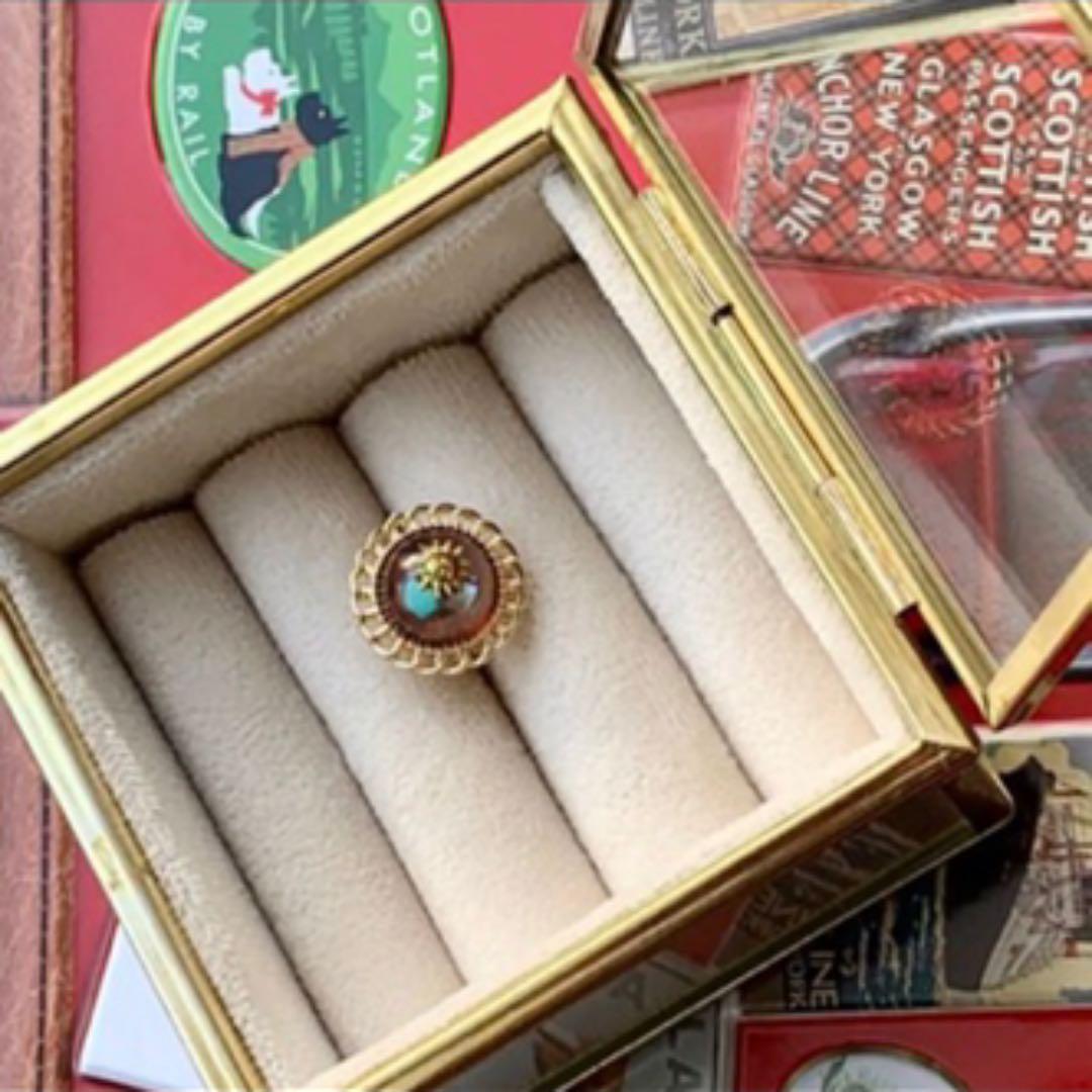 ターコイズとアバロンシェルを閉じ込めた　太陽のリング　コーヒーブラウン