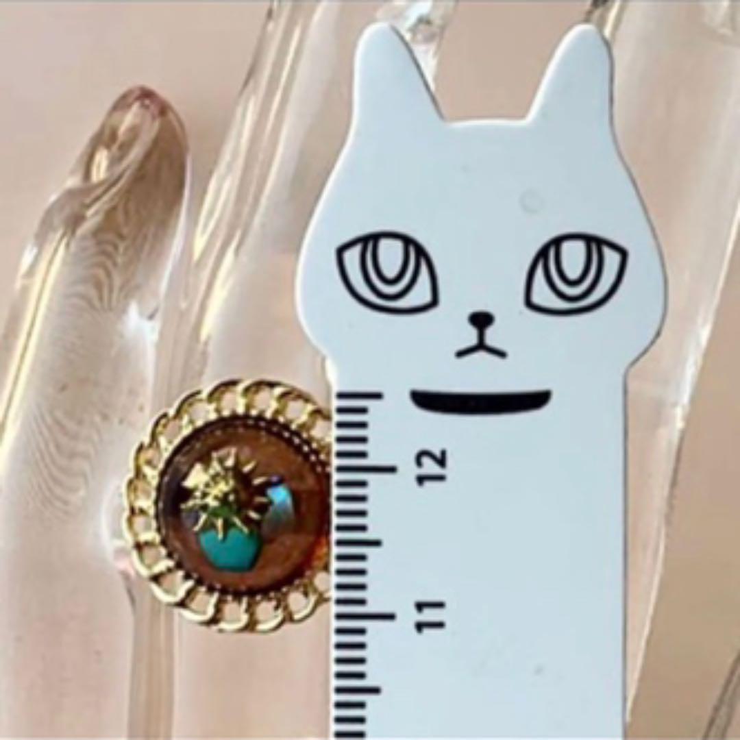 ターコイズとアバロンシェルを閉じ込めた　太陽のリング　コーヒーブラウン