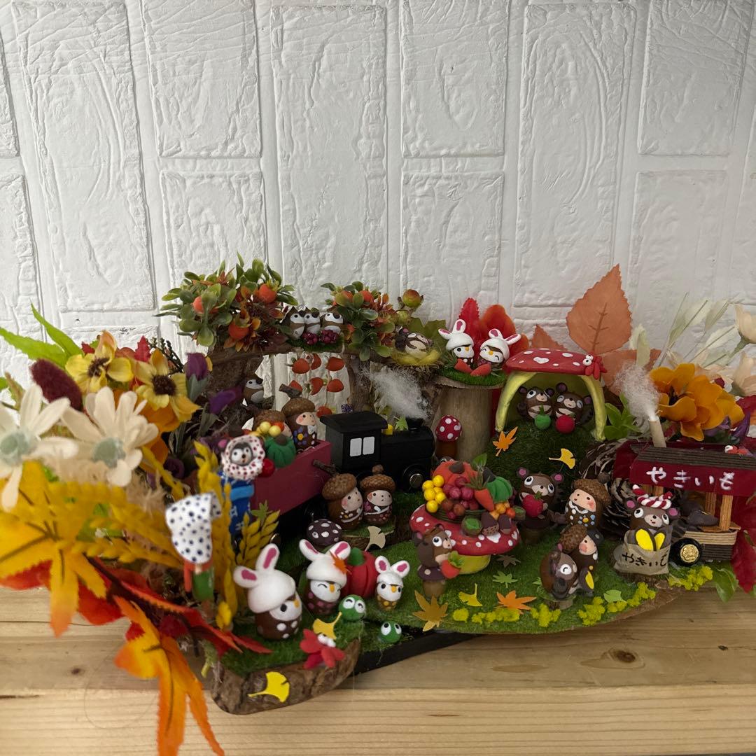 どんぐりアート♡秋のオブジェ　トロッコ添え♡
