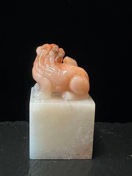 21ラオス石母子螭虎　篆刻展　出展　印石　印材　美品　桃花凍　篆刻　書道　落款