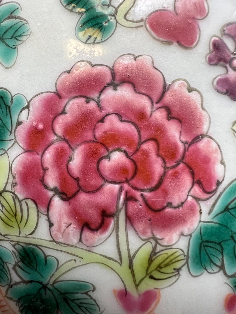 粉彩茶壺　牡丹福寿文　同治年製在印　時代品　中国美術⑤