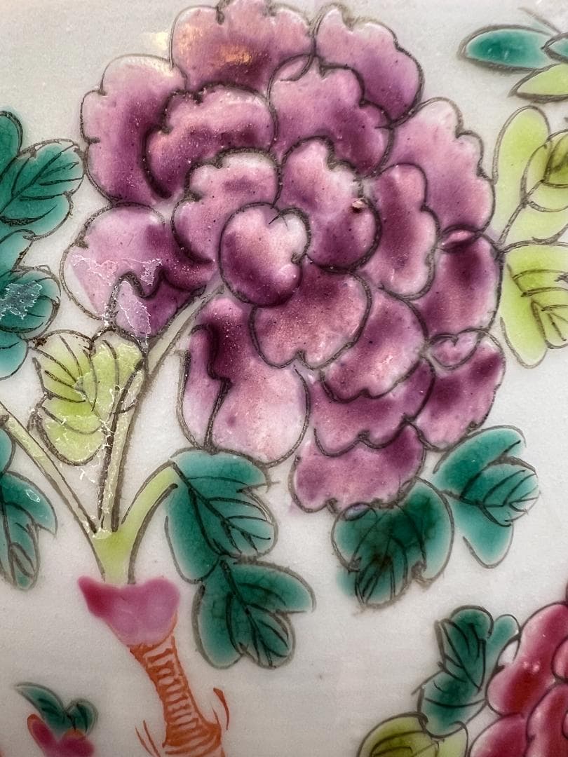 粉彩茶壺　牡丹福寿文　同治年製在印　時代品　中国美術⑤