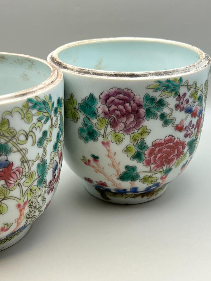 粉彩茶壺　牡丹福寿文　同治年製在印　時代品　中国美術⑤