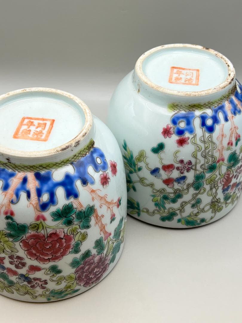 粉彩茶壺　牡丹福寿文　同治年製在印　時代品　中国美術⑤