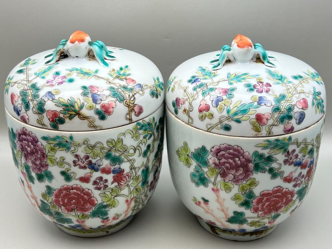 粉彩茶壺　牡丹福寿文　同治年製在印　時代品　中国美術⑤
