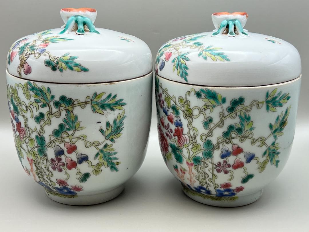 粉彩茶壺　牡丹福寿文　同治年製在印　時代品　中国美術⑤