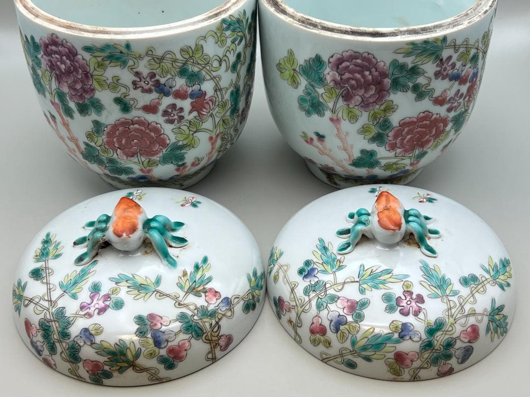 粉彩茶壺　牡丹福寿文　同治年製在印　時代品　中国美術⑤