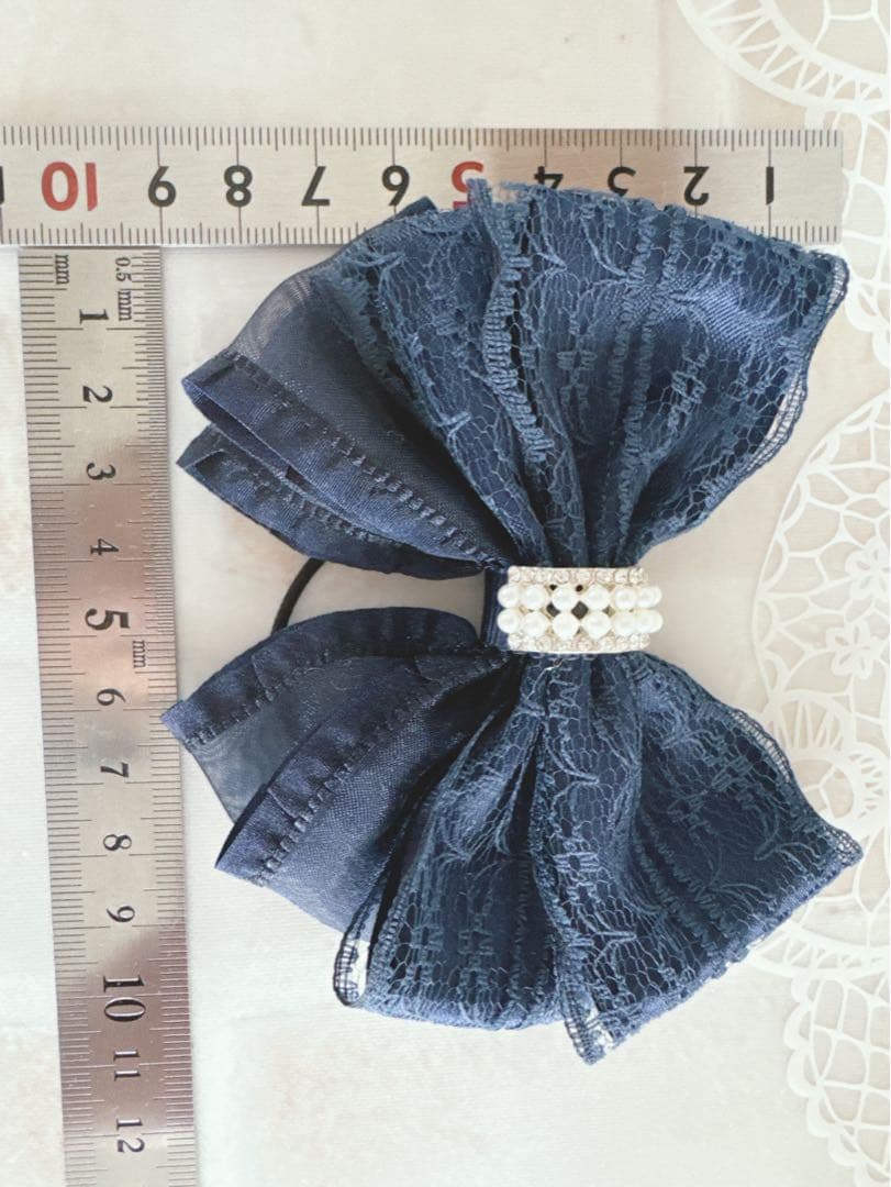 No.15リボンヘアゴム⭐︎ハンドメイド☆サテン☆ネイビー