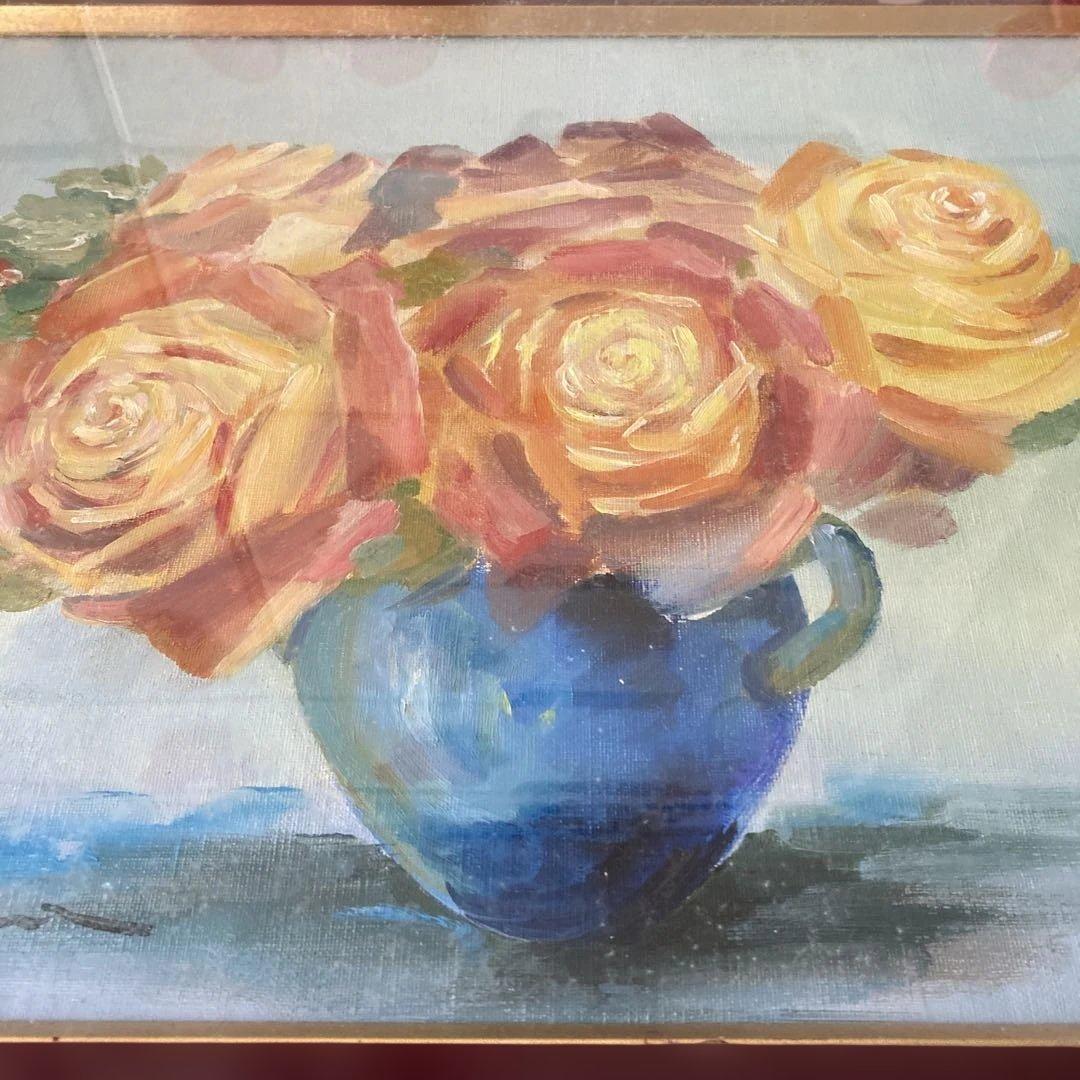 バラの花束 油彩画 K. Y.