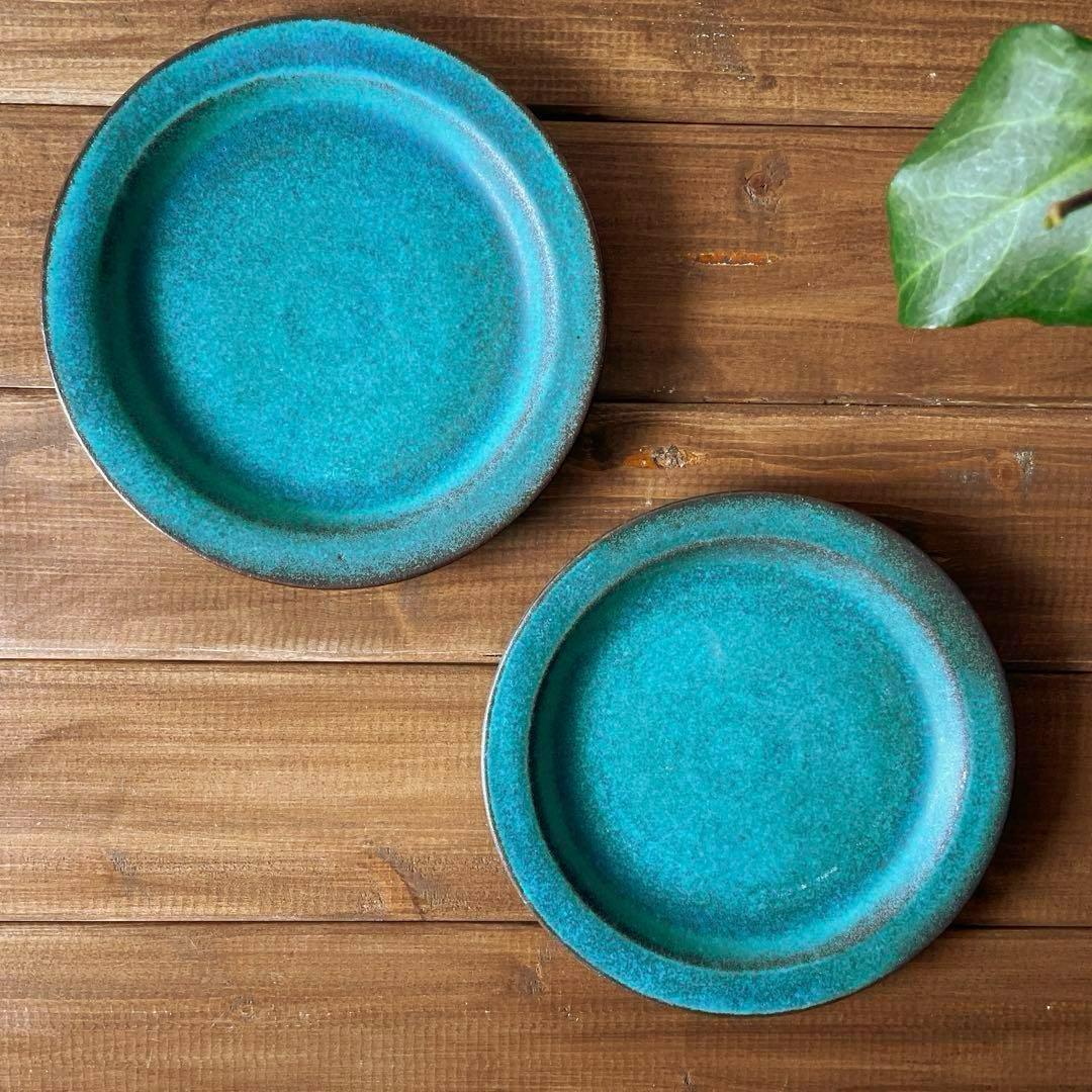 ドルチェ 益子焼 シャビーターコイズプレートS