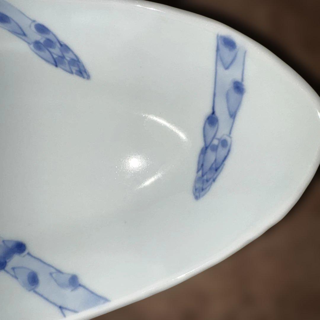 【美品】砥部焼／風さん作／アスパラガス模様の楕円形皿2枚