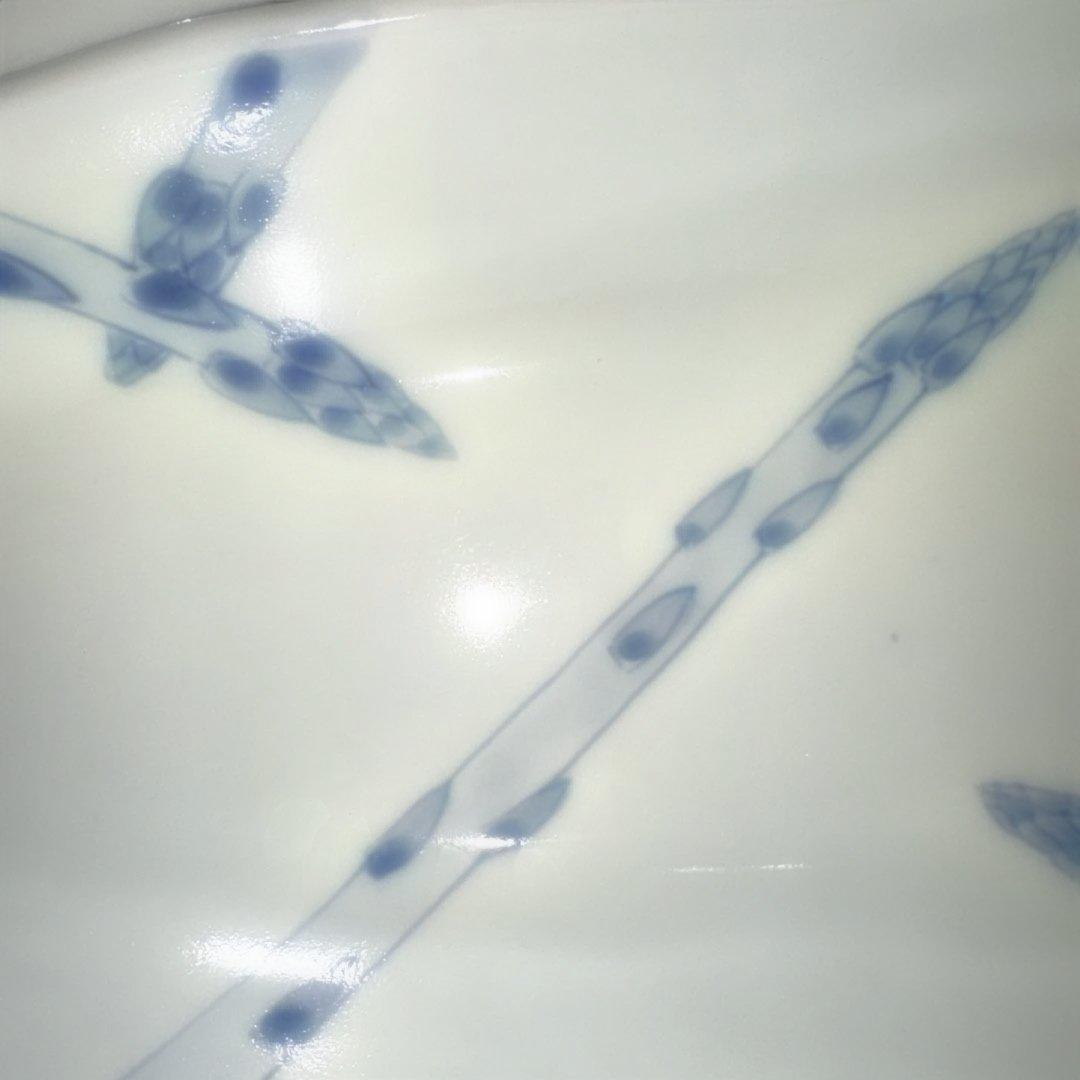 【美品】砥部焼／風さん作／アスパラガス模様の楕円形皿2枚