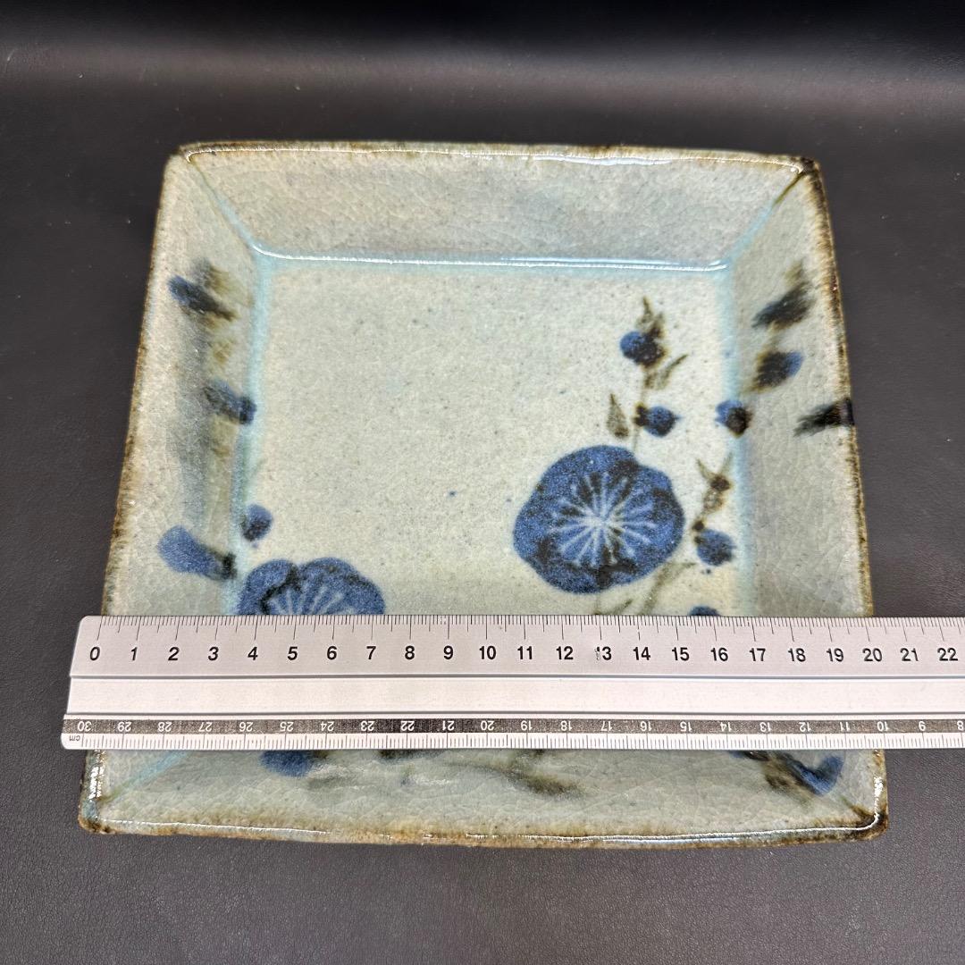 ♡Ec左横1006 未使用保管品 廣永陶花 廣永窯 角鉢 草花絵 角皿 茶道具