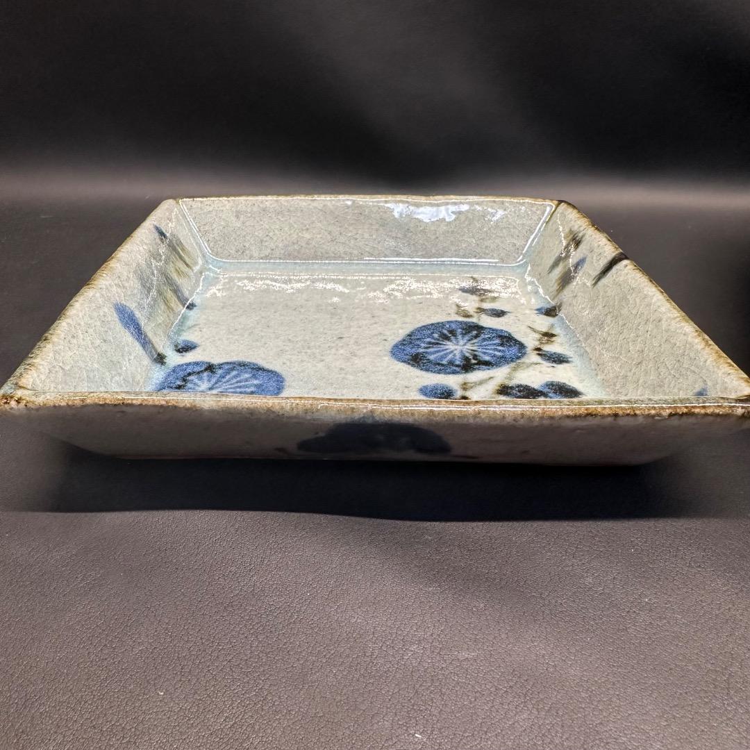 ♡Ec左横1006 未使用保管品 廣永陶花 廣永窯 角鉢 草花絵 角皿 茶道具