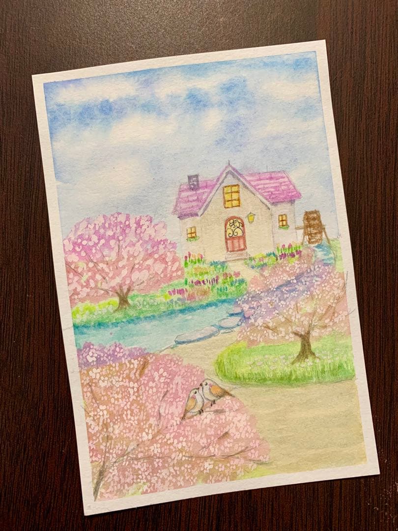 水彩画　春が来た　値段は※900円です