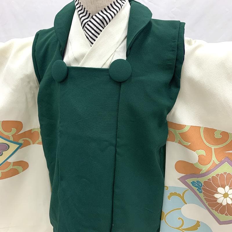 602ab49□七五三 三歳 男児 着物&被布 一つ紋 金駒刺繍 御所車□美品