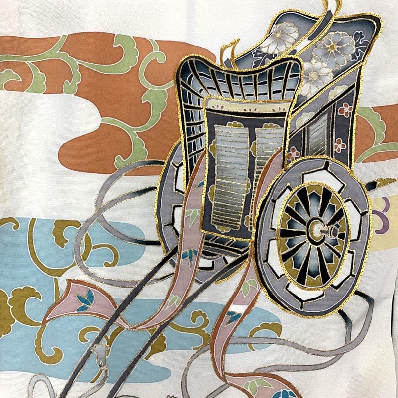 602ab49□七五三 三歳 男児 着物&被布 一つ紋 金駒刺繍 御所車□美品