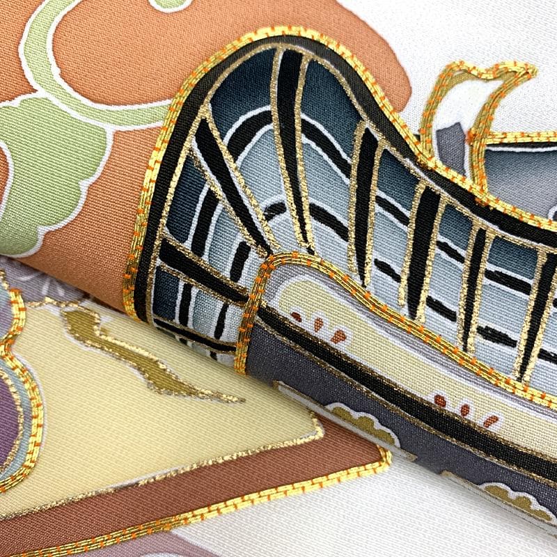 602ab49□七五三 三歳 男児 着物&被布 一つ紋 金駒刺繍 御所車□美品