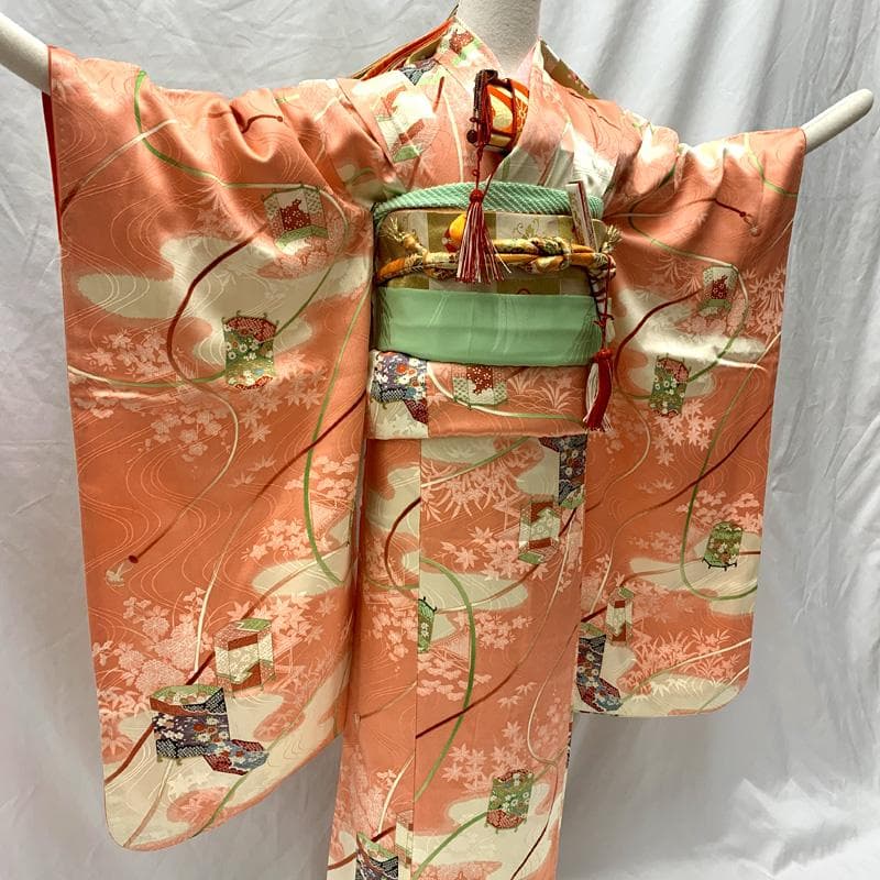 510ag65□七五三 七歳 女児 着物&袋帯&長襦袢 貝桶 組紐 霞□美品