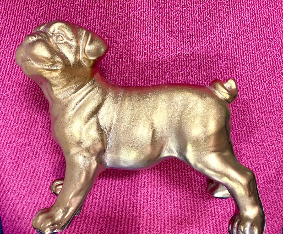 犬の置物 ゴールド/ 犬 オブジェ パグ 金色 インテリア 仔犬 dog