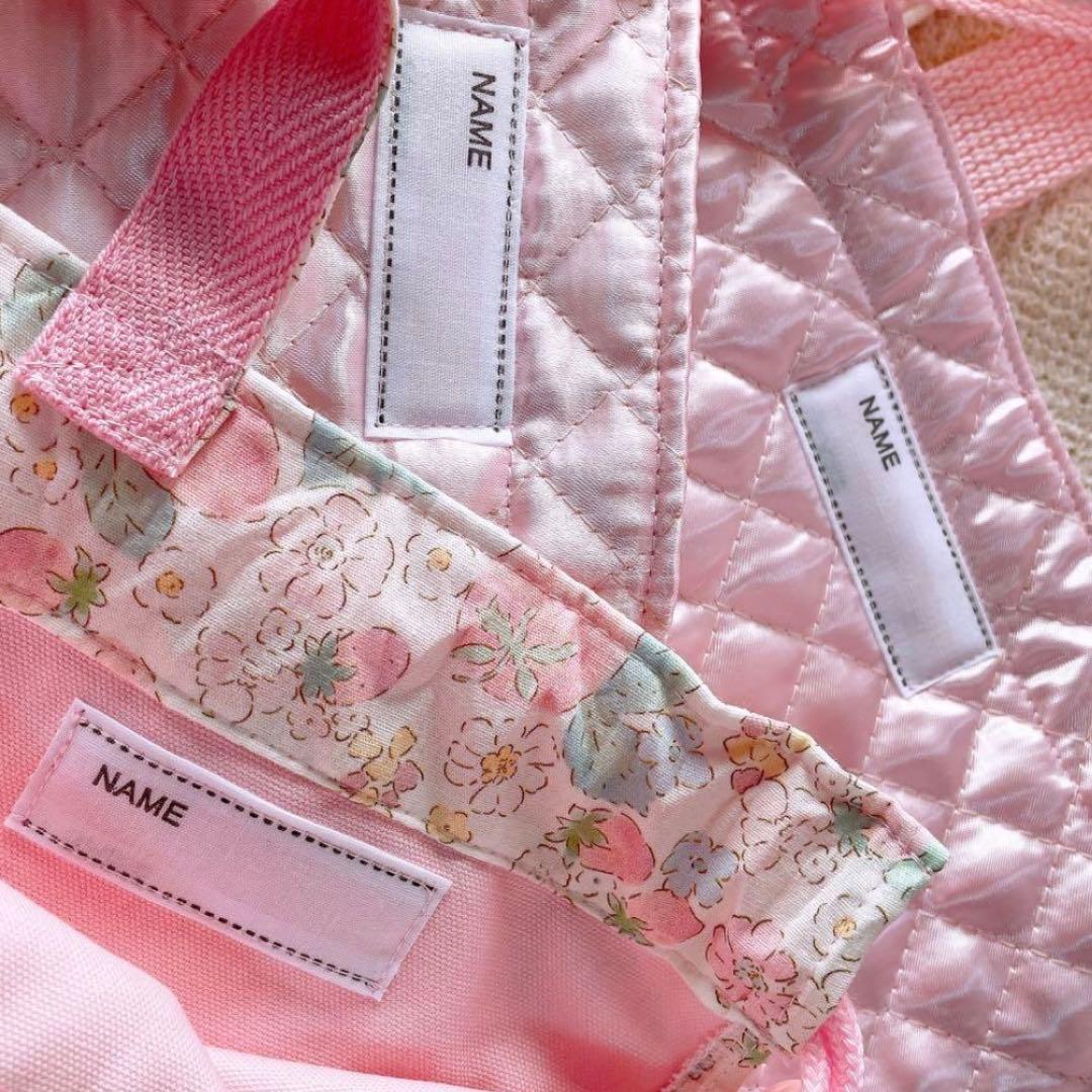 レッスンバック+上履き入れ+体操着袋35×30苺花柄フリル３点セット②−2