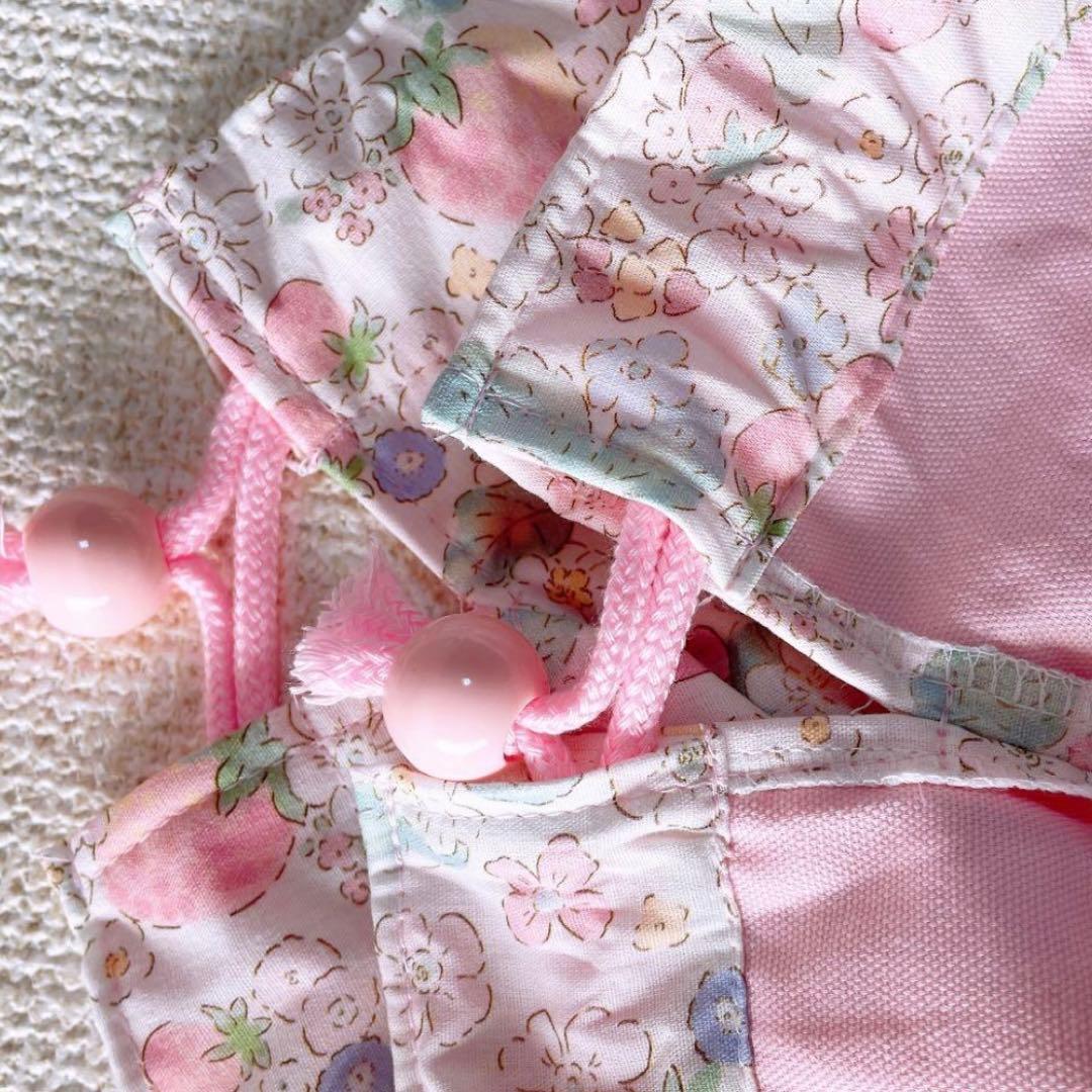 レッスンバック+上履き入れ+体操着袋35×30苺花柄フリル３点セット②−2