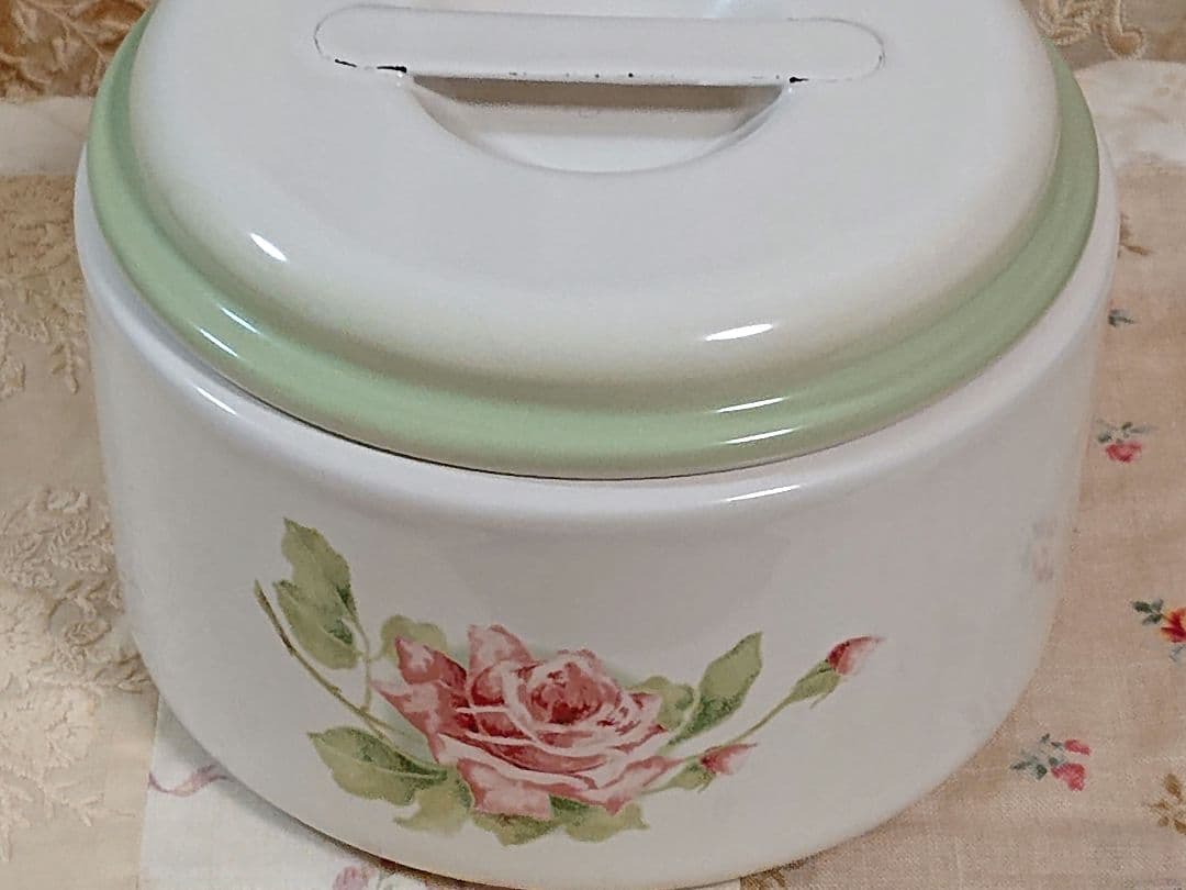 イマン　イマンガーデン　グリーン　丸缶　ホーロー　花柄　ストッカー